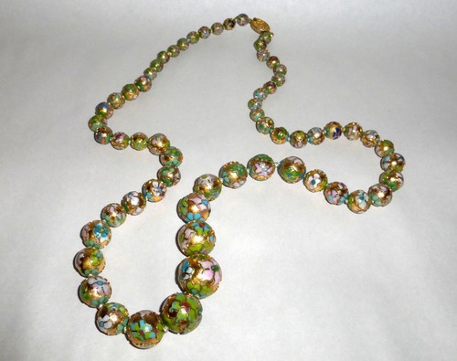 Antiguo Collar Chino Champleve Cloisonne con Cuentas Graduadas en Lámina de Oro de 30 - Imagen 5 de 10