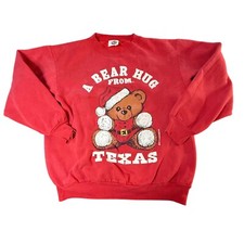 Vintage Bear Hug From Texas Sweatshirt Christmas Santa Made in USA L