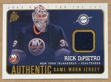 2002-03 RICK DIPIETRO PACIFIC QUEST FOR THE CUP JERSEY CARD #10 ISLANDERS