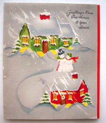 Swoman couple out for stroll embossed vintage Christmas greeting card * XA3