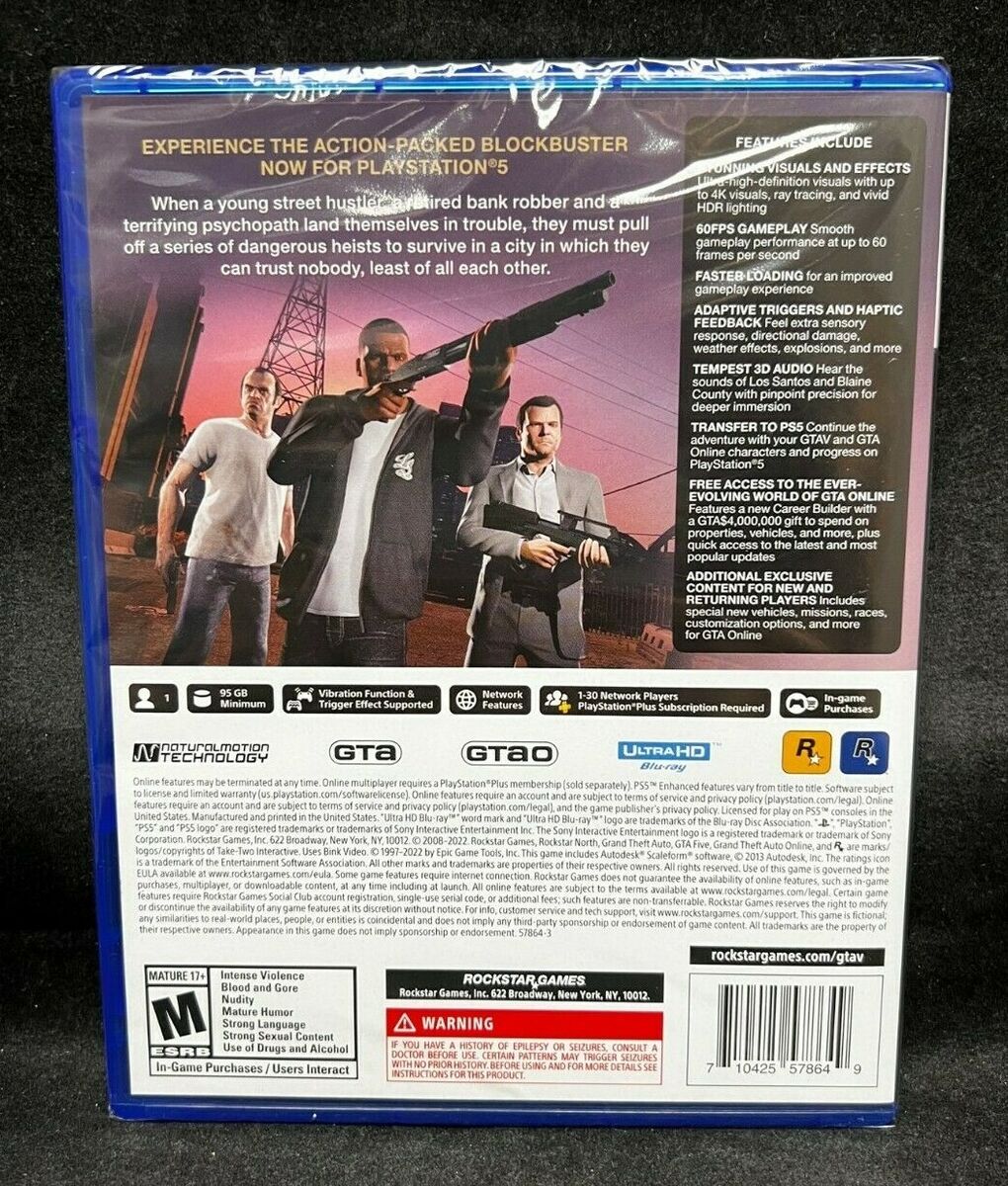 Jogo gta 5 (grand theft auto v) (ps5) usado rus sub playstation 5