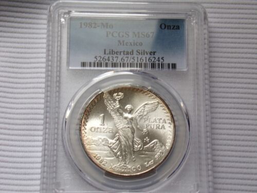 1982-MO PCGS MS67 1 ONZA MEXICO SILVER LIBERTAD **** Light Toning ***