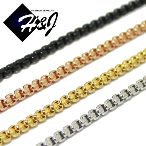 16-36"Men Women Stainless Steel 3mm Silver/Gold/Black Plated Box Chain Necklace - product listing photo