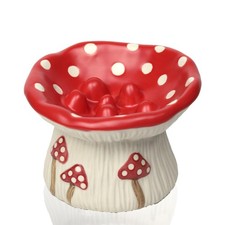 Ceramic Cat Slow Feeder Cute Mushroom Shape Elevated Food Bowl