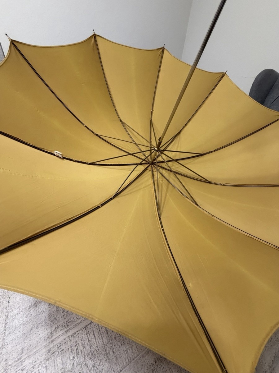 MidCentury Ornate Handle Parasol/Umbrella Gold Excellent Working