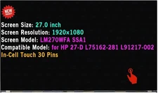27.0" LCD Screen for HP Pavilion 27-D0080 27-D0202A FHD 30pin Touch Display