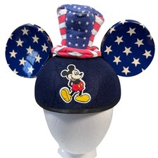 Disney Ear Hat Mickey Mouse Uncle Sam Adult OS Blue Patriotic Stars Stripes USA