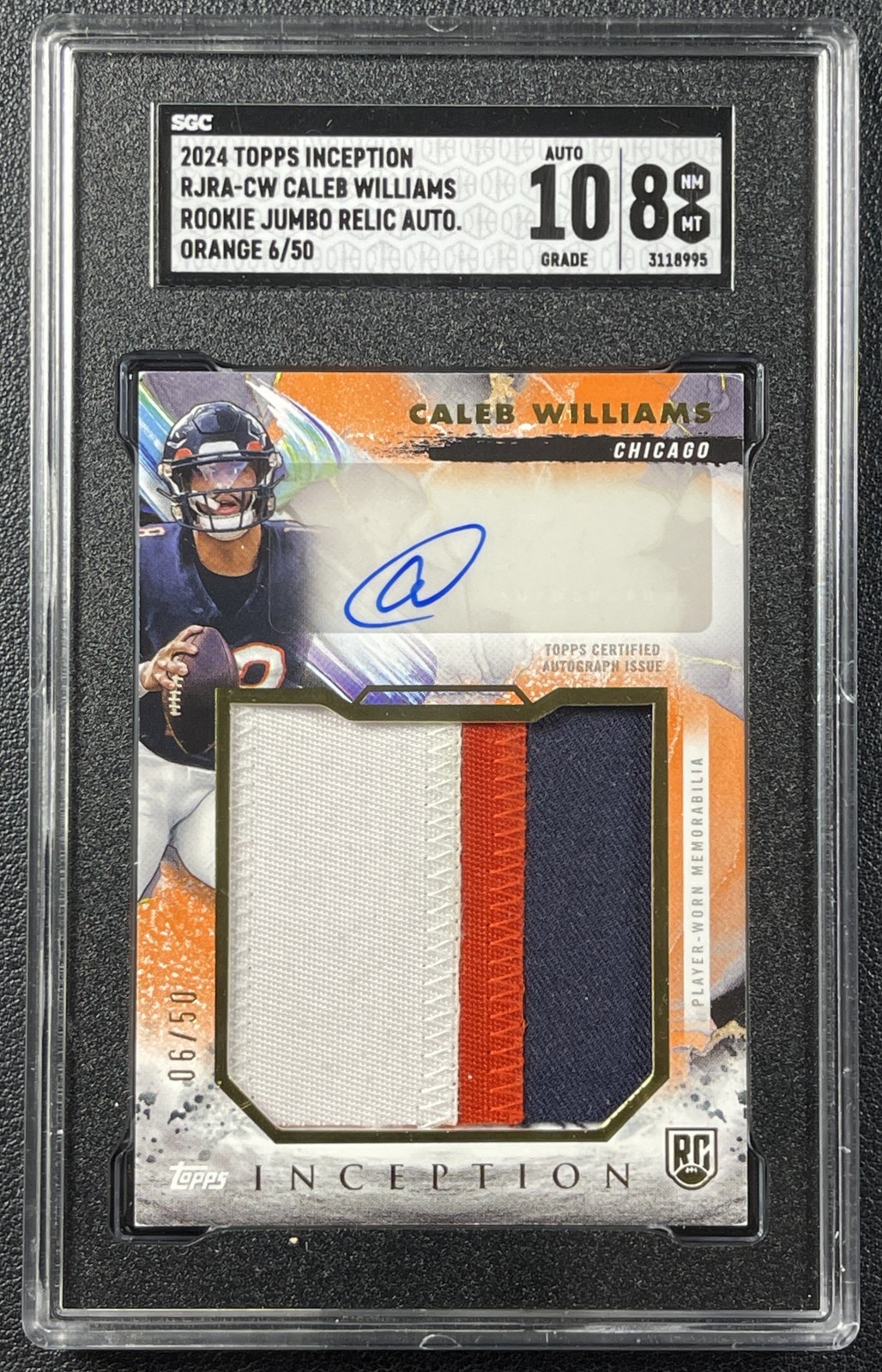 Caleb Williams Topps Inception Rookie Jumbo Relic Autographs #RJRACW Orange