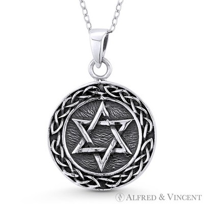 Davidstern & geflochtener Bali-Knoten Halskette Anhänger oxidiert 0,925 Sterling Silber