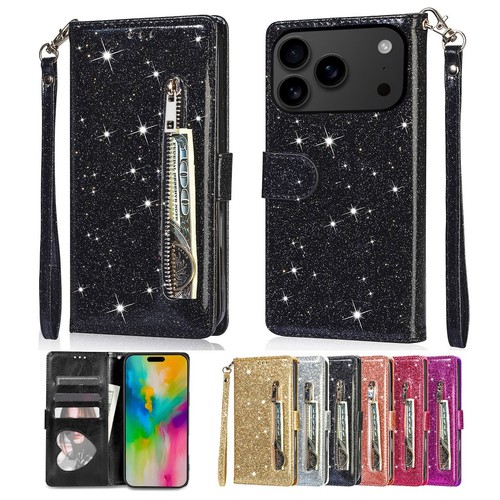 Luxury Bling Handy Zipper Wallet Purse Leather Stand Case Cover For Apple iPhone - Picture 1 of 51
