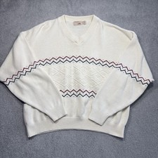 The Fox Collection JCPenney 80s Ivory Knit V Neck Sweater Women  s XL USA Vintage