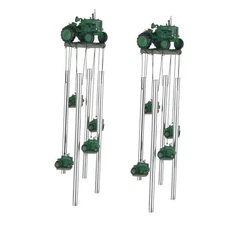 2-PC Gift Set  23" Long Green Tractor Round Top Wind Chime Figurine Statue 