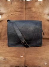 Borsa a tracolla vintage da uomo in vera pelle nera nuova