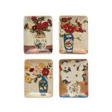 Multicolor Flowers in Vase Print Stoneware Dish (Set of 4)