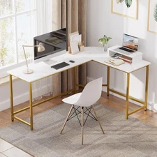 L-Shaped Computer Desk w/ Monitor Stand Reversible Corner Desk for Home & Office