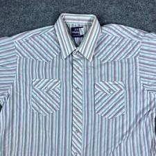Wrangler Western Shirt Mens XXL Multicolor Stripe Pearl Snap Short Sleeve