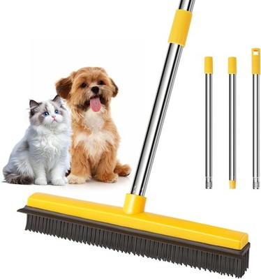 Rubber Broom for Pet Hair Removal, Carpet rake with Squeegee for Cleaning Pet