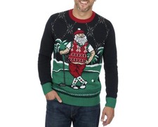 Ugly Christmas Sweater Men  s M Santa Golfing Funny Holiday Knit Pullover