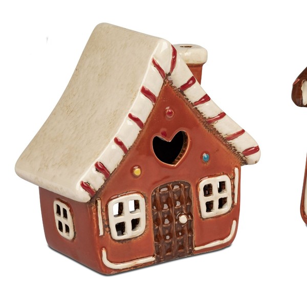 Windlicht Lebkuchenhaus H. 16Cm Braun Weiß Aus Steinzeug Formano Wa-image