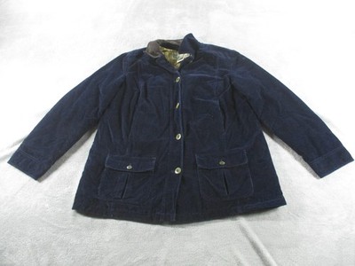 LL Bean Chore Coat Womens Large Blue Corduroy Quilted Thinsulate Lined Button
