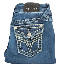 Vigoss 'The New York' Boot Cut Button Flap Pocket Womens Jeans Double Button 1/2