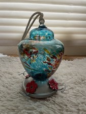 Ultimate Innovations Colorful Blown Glass Hummingbird Feeder W/ Rope For Hanging