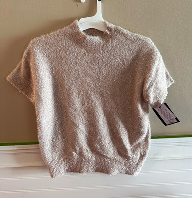 NWT ART CLASS Dusty Rose Metallic Knit Crew Neck Short Sleeve Pullover M (7/8)