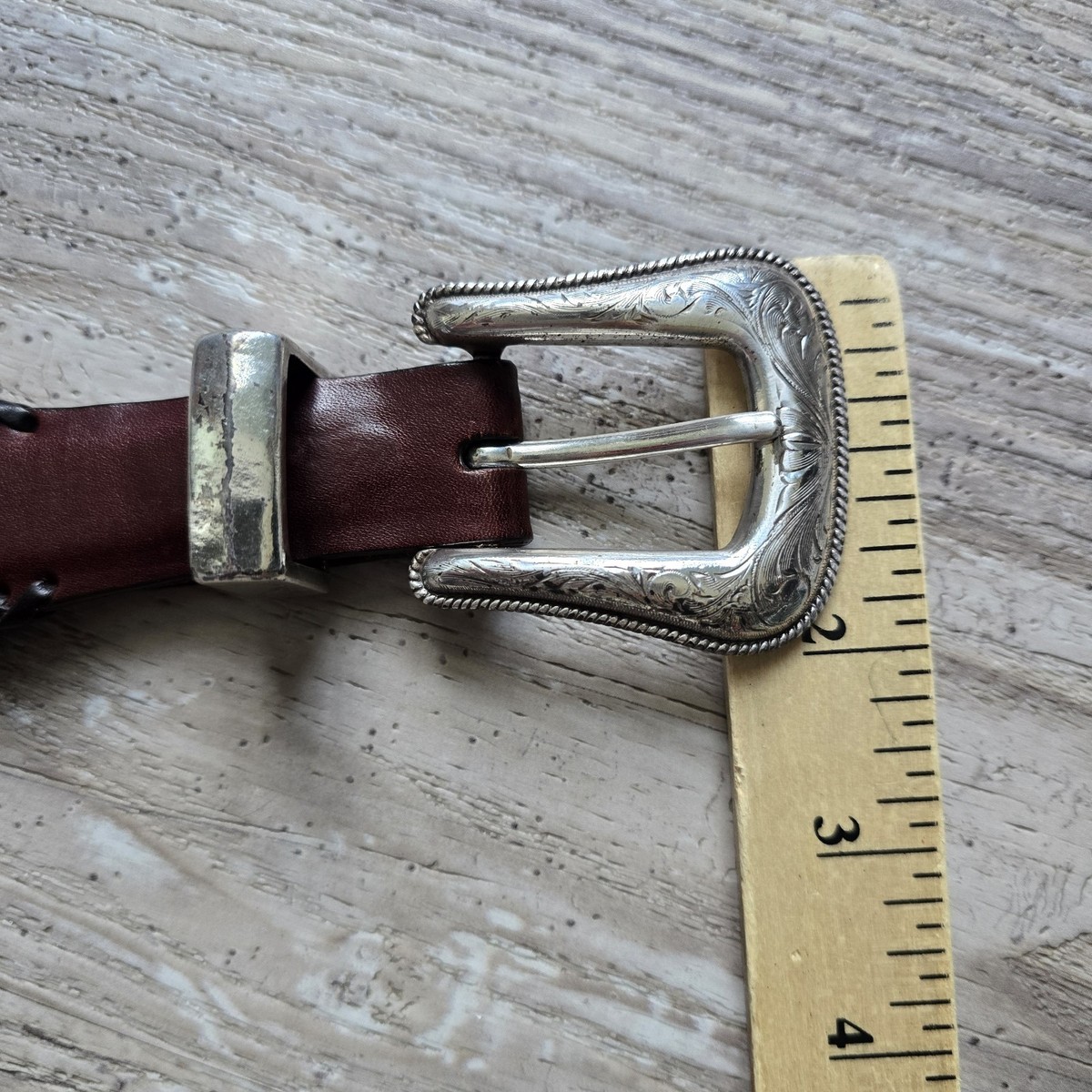Vintage 1996 Onyx by Brighton Leather Belt 36 Silver Western 