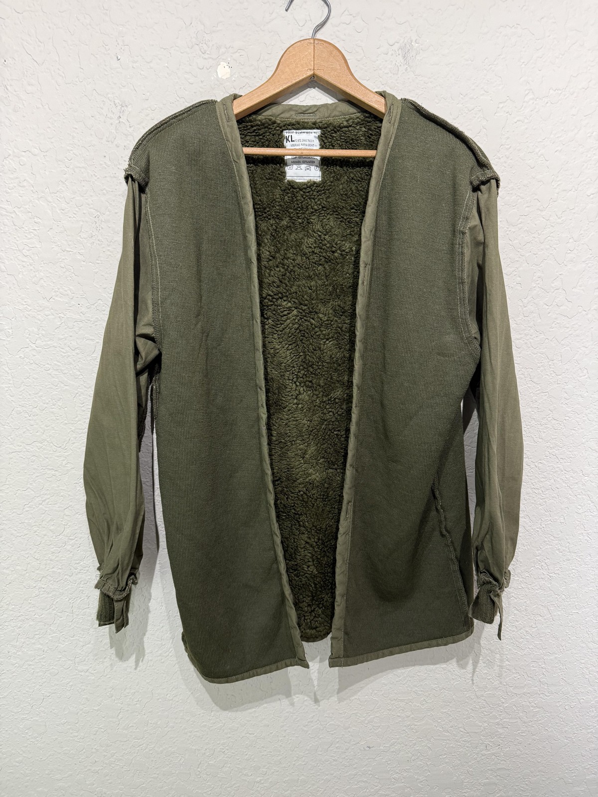 Vintage Dutch Army Parka Liner Jacket Mens Large Green Faux Fur 1990s Military