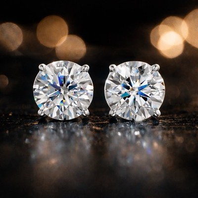 3CTW VVS1 Moissanite Screw Back Stud Earrings, Rhodium Plated, GRA Certified