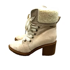 Roxy Whitley Block Heel Lace up Side Zipper Combat Moto Boots Women's 9 Cream