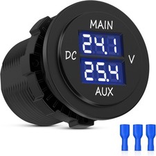 Led Digital Double Voltmeter Round Panel Voltage Monitor Blue For Car