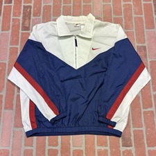 VTG NIKE WINDBREAKER TRACK JACKET USA RED WHITE BLUE FULL ZIP ATHLETIC SZ XL