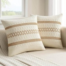 Set of 2 Boho Decorative Pillow Covers 18x18 18" x 18" Pack of 2 Neutral