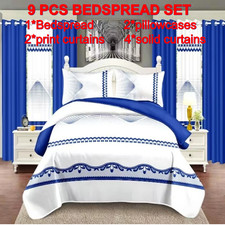 9 pieces bedspread bedding set with matching curtains Queen/King/Cal King Size