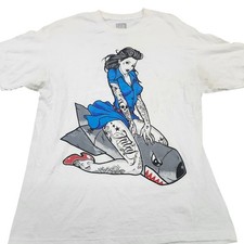 Mens Large White Tattoo Pinup Girl Bomb Graphic T-Shirt Cotton