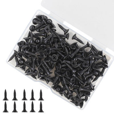 Wood Screws, 163 PCS #6 x 1/2'' Flat Head Phillips Black Wood Screws, Premium Sel