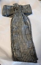 STOCK TIE Soft IVORY & Black Houndstooth pre-tied by ORNAMENTS USA made!