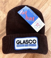 Vintage NWT Fat Hat Beanie GLASCO Patch Made in USA Brown Knit Workwear Cap