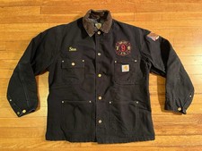 New City Fire Dept Carhartt C01 BLK Chore Coat Men's 44 Black Blanket Lined USA