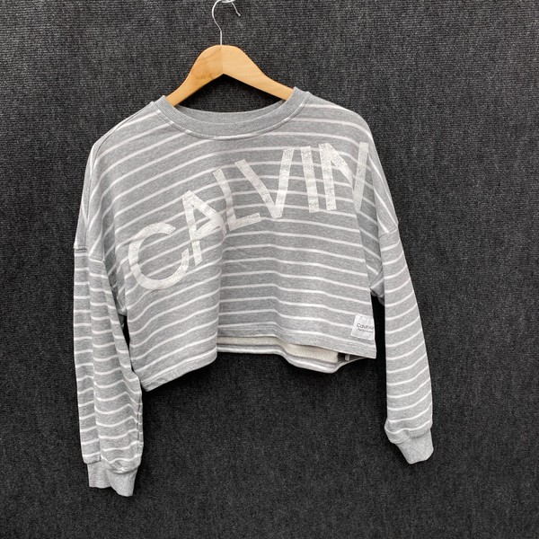 Calvin Klein Performance Womens M Cropped Sweatshirt Grey Stripe Oversized