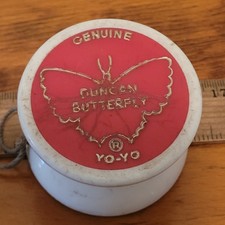 Vintage 1970's Duncan Butterfly Red and White YoYo Lots of Patina / Wear Used