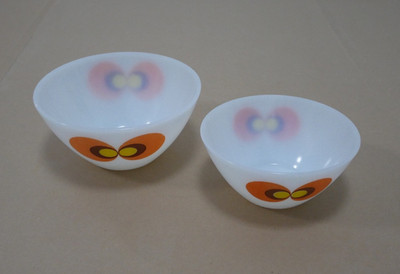2x Glasschale Schüssel Schott Mainz Jena Glas Pfauenauge orange 70er