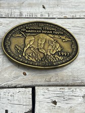 Vtg 1997 Bison Buffalo Brass Belt Buckle Running Strong American Indian AS-IS