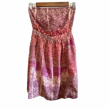 UO Ecote Womens Strapless Tie Back Pink Chevron Pockets Tube Sundress Sz Small
