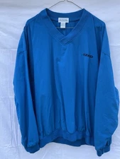 Izod Long Sleeve Windbreaker V-Neck Pullover Large Turquoise Zipper Pocket