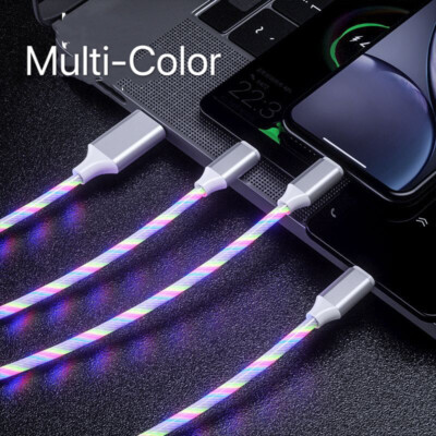 Universal LED Light-up Flashing USB Charging Cable Cord 3 in 1 Multi Function 