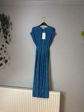 ZARA PETROL BLUE PLEATED DRESS, SIZE S, BNWT