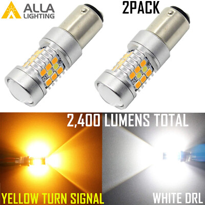 Alla Lighting 28-LED 1157 Switchback Flashback Yellow Turn Signal White DRL Bulb