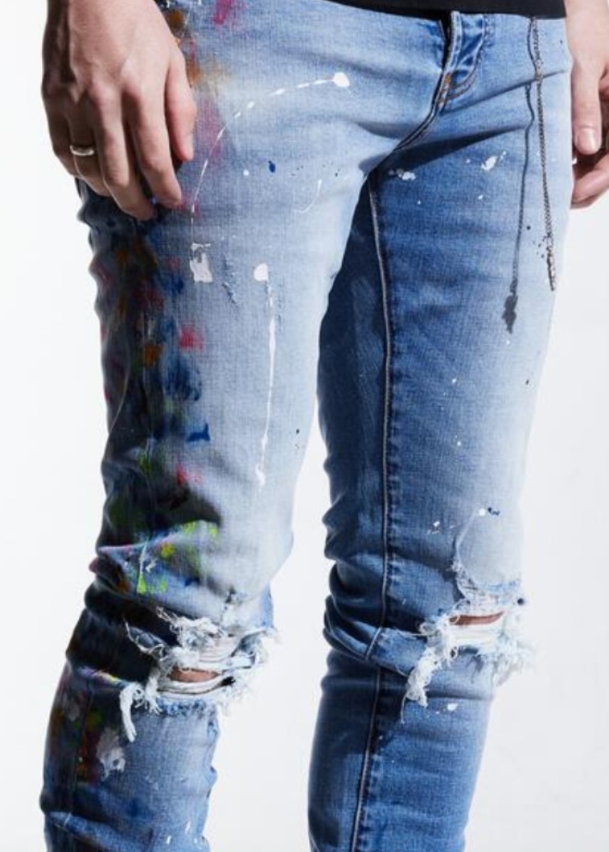 En Noir Men's Paint Splatter Distressed Ripped Skinny Fit Denim Jeans | eBay